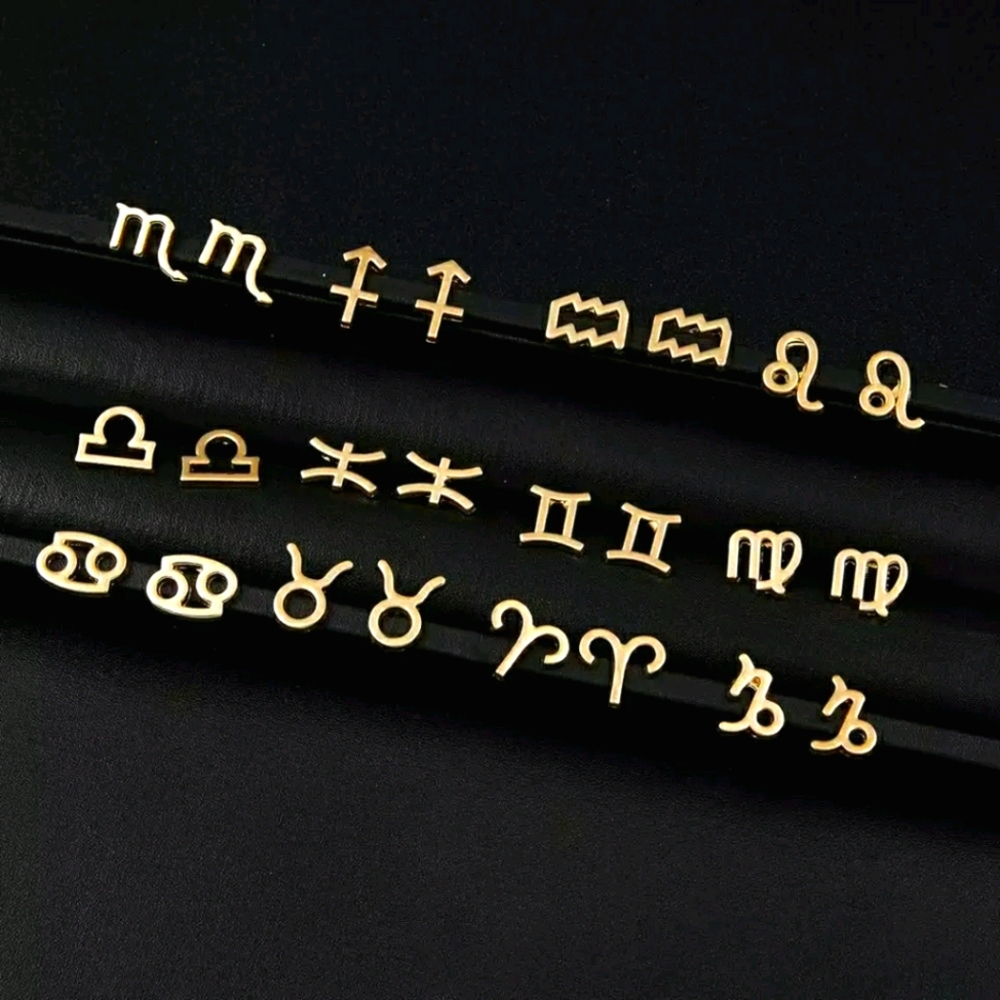 FREE! (w/purch) Zodiac stud earrings gold birth month
